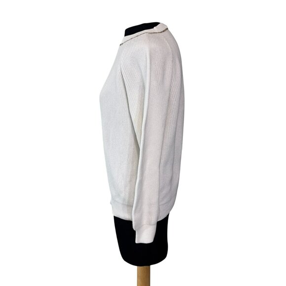 Brunello Cucinelli Womens White Knit Sweater With Metallic Trim Detail Size L Ma - Picture 2 of 11